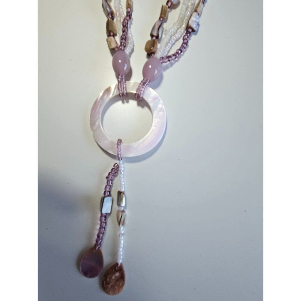 Pink and purple shell layered bead necklace 26-30"